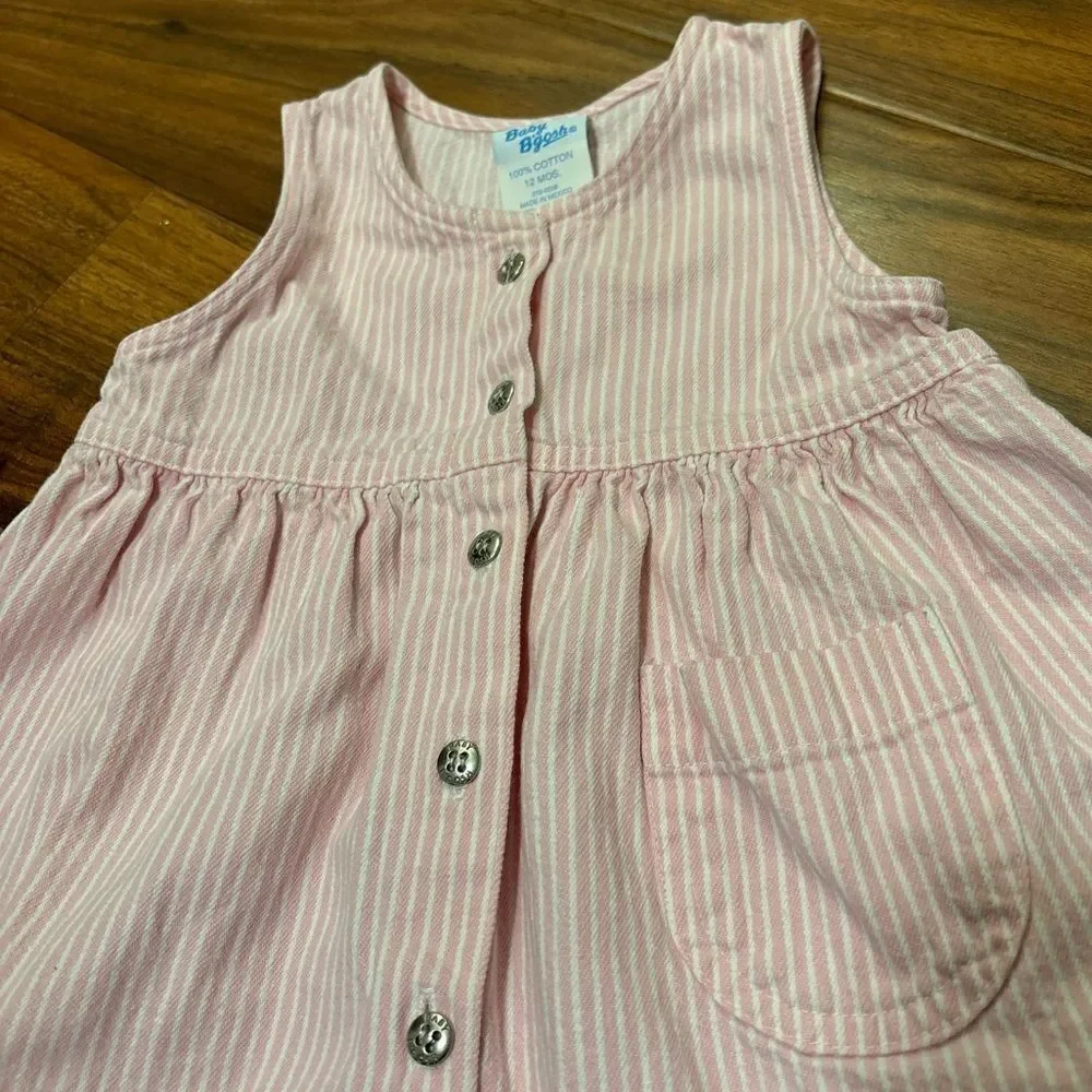 Osh Kosh B’Gosh vintage pink/white denim stripe sleeveless button down dress
